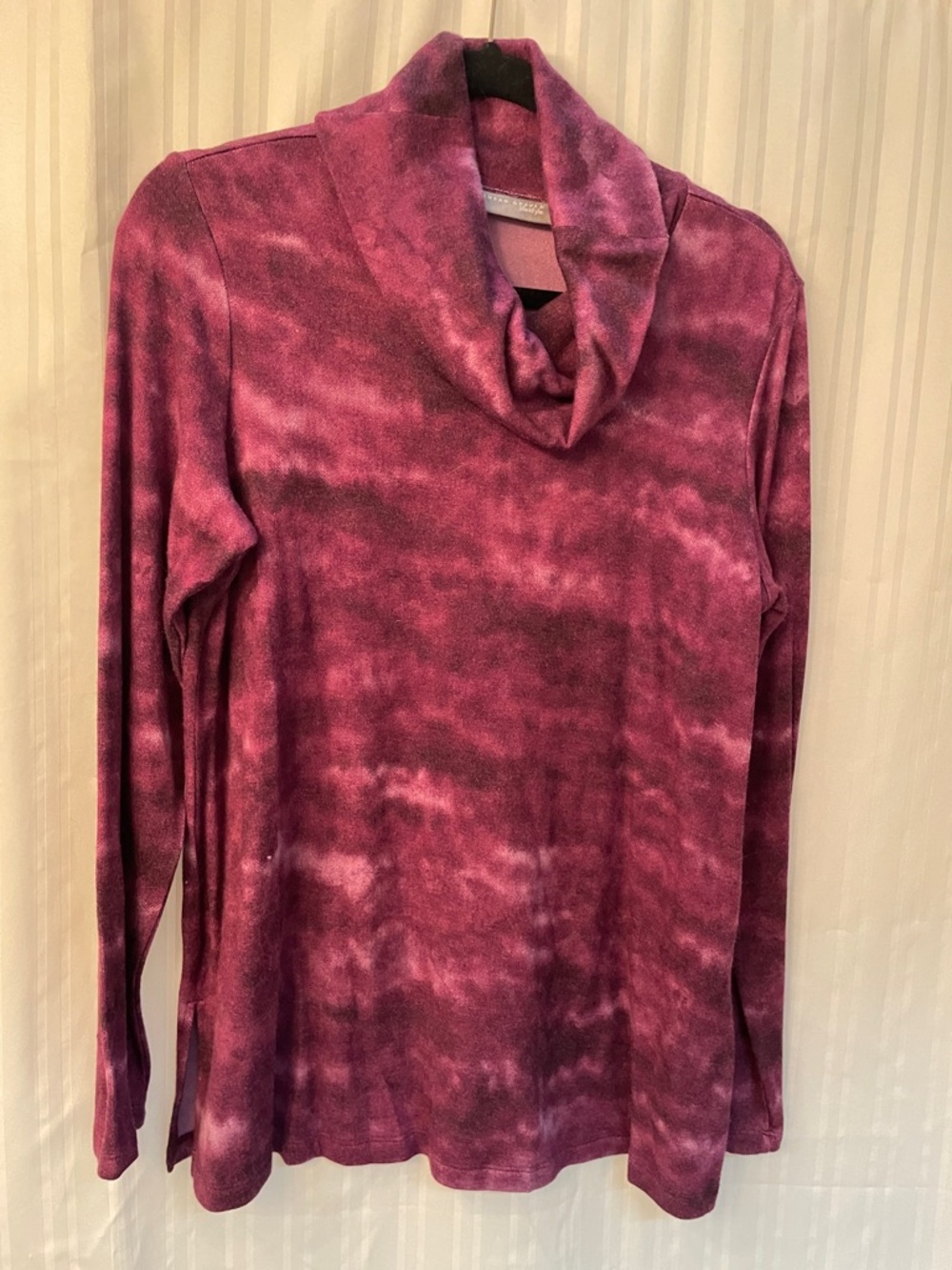 Susan Graver Wine-Purple Tie-Dye Cowl Neck Long Sleeve Top